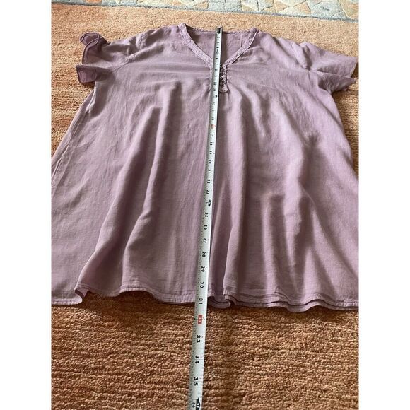 Women's light cotton tunic blouse  short sleeves pink V-neck Size L - Picture 3 of 7